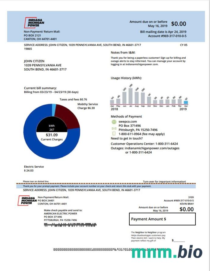 Szablon rachunku za energię elektryczną w USA Michigan w formacie Word i PDF